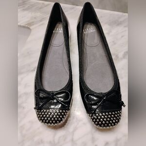 NWT $285 Women Size 6 Stuart Weitzman Black Patent Leather Studded Ballet Flats